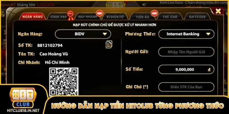 Hướng dẫn nạp tiền Hitclub cụ thể từng hình thức